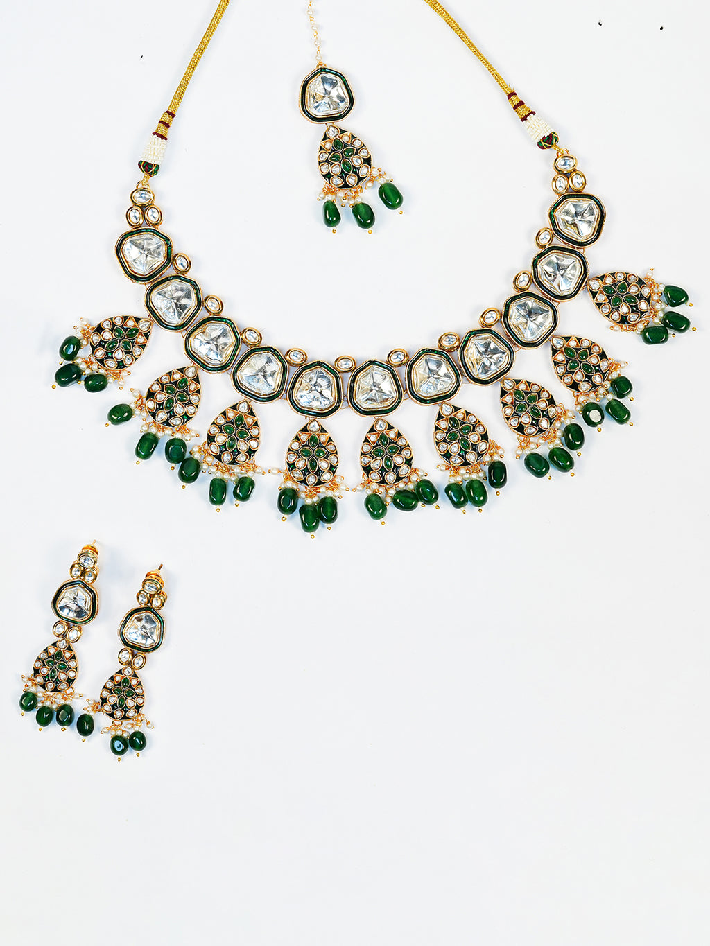 Aanura Gold Traditional Necklace Set With Earrings