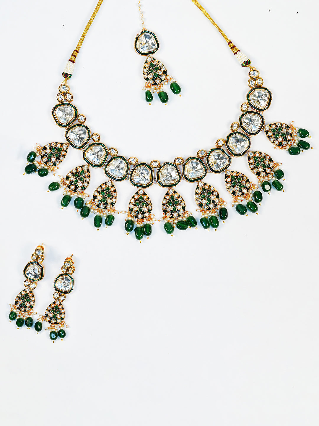 Aanura Gold Traditional Necklace Set With Earrings