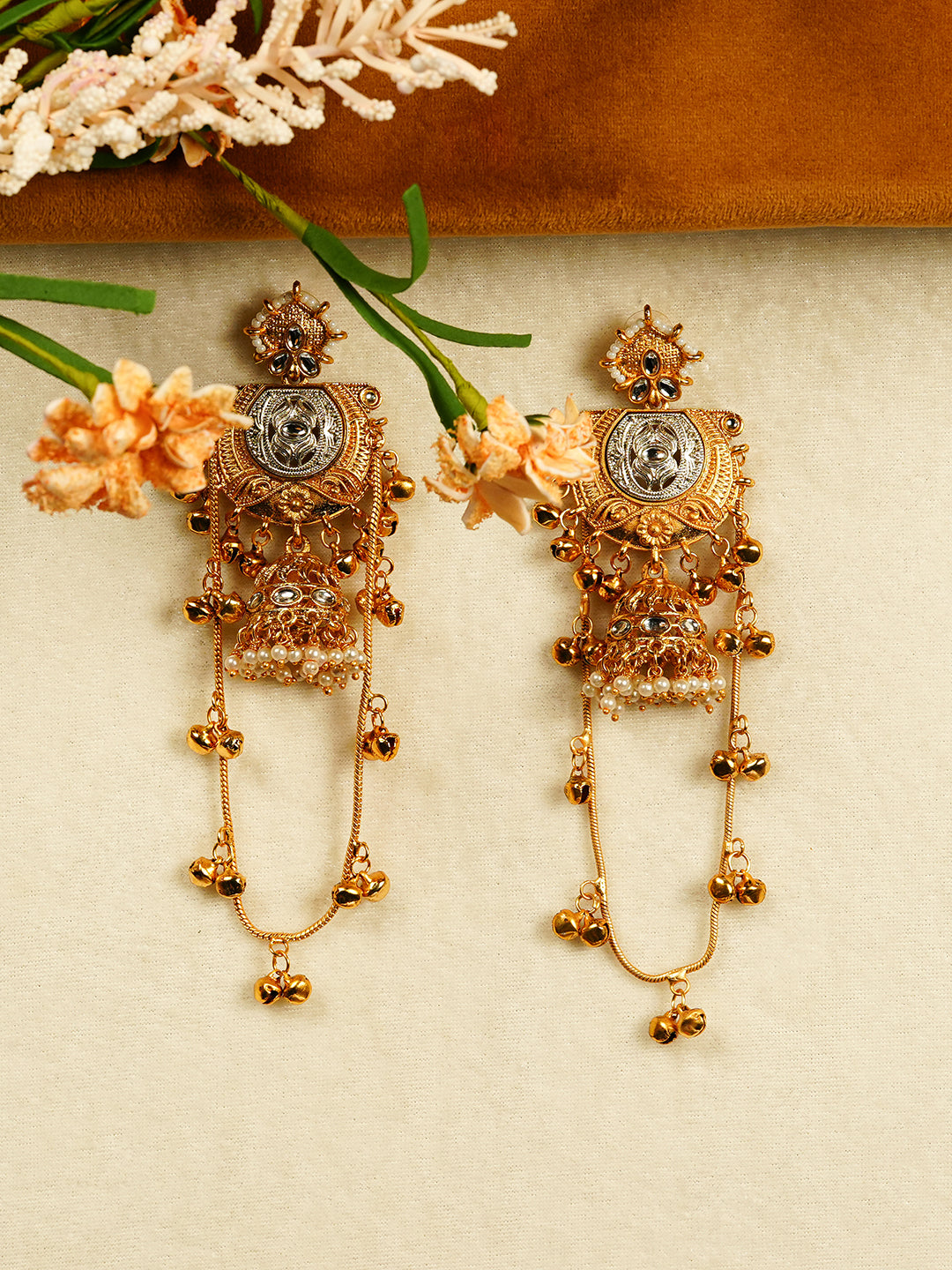 Aanura Gold Plated Temple Statement Earrings