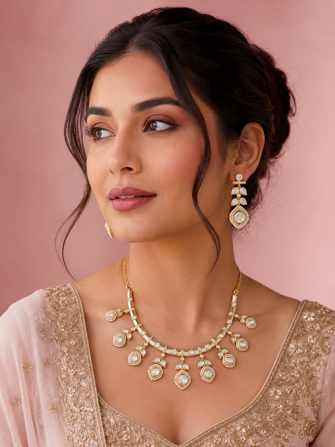Aanura Peacock Green Kundan Necklace & Earrings Set