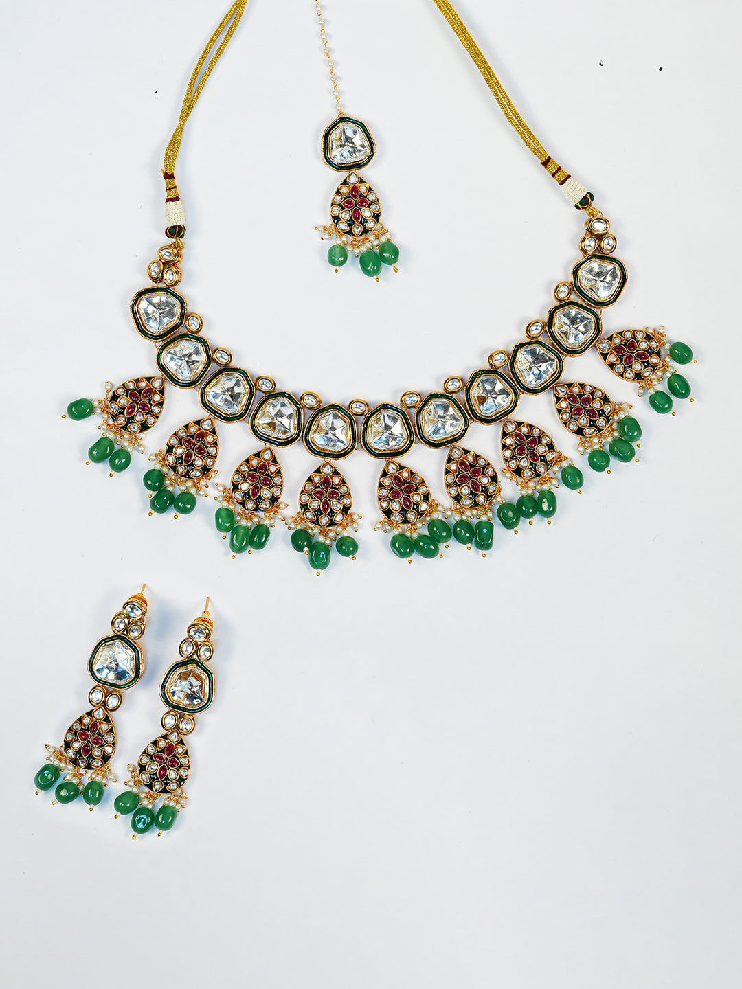 Aanura Gold Traditional Necklace Set With Earrings