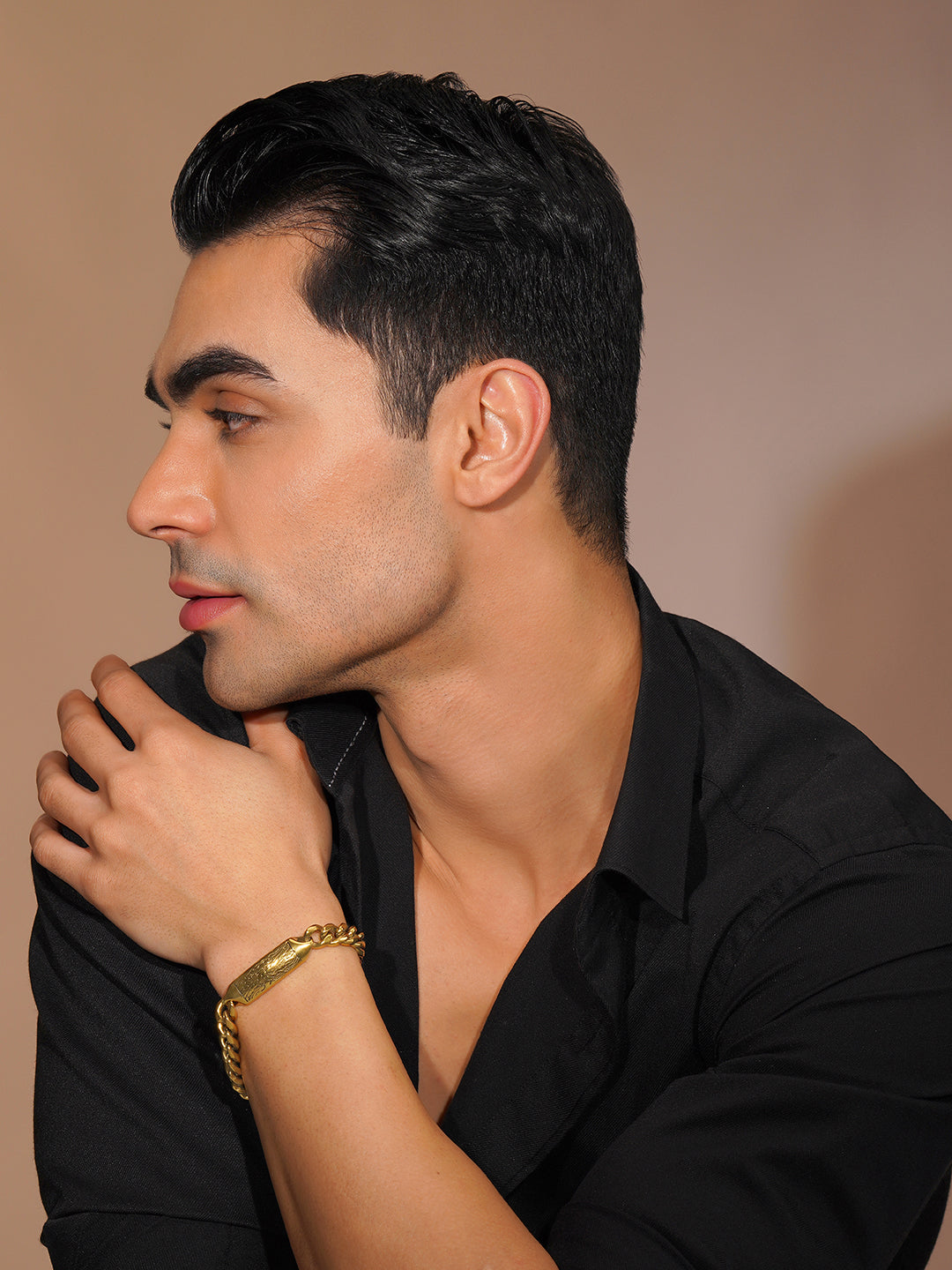 Aanura Gold Stainless Steel Chain Bracelet For Men