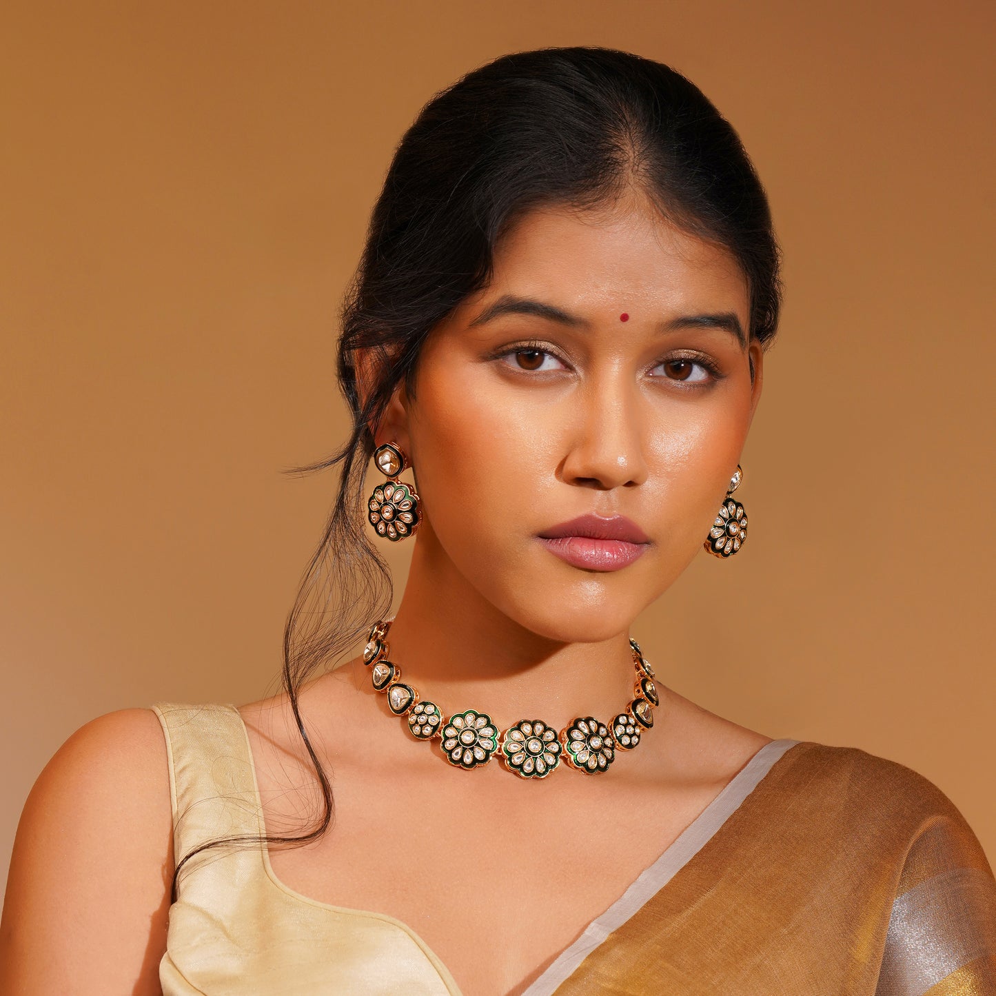 Aanura Gold Traditional Necklace & Earring Set