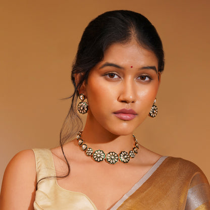 Aanura Gold Traditional Necklace & Earring Set