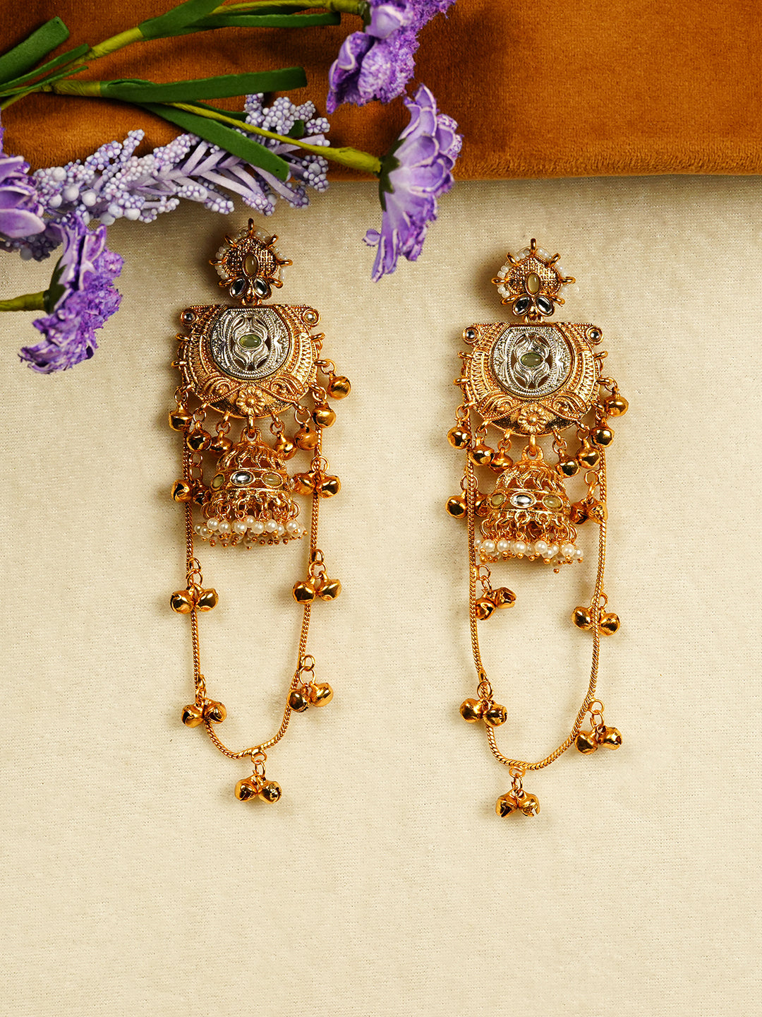 Aanura Gold Plated Temple Statement Earrings