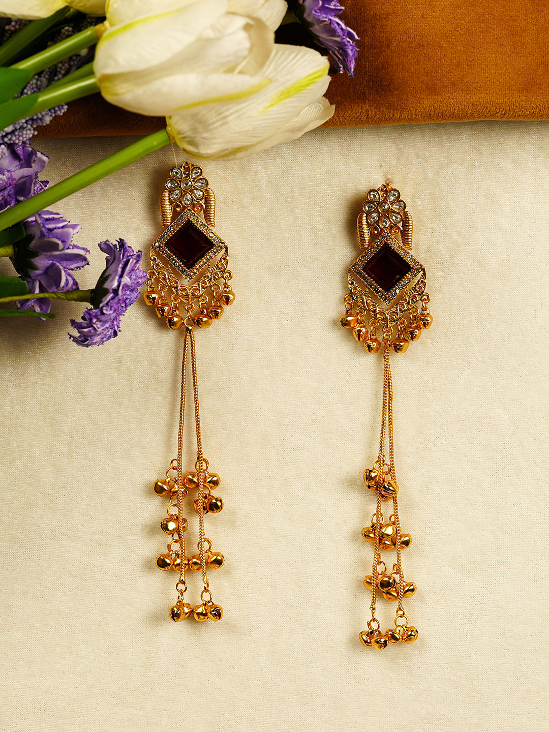Aanura Gold Plated Royal Drop Jhumka Earrings