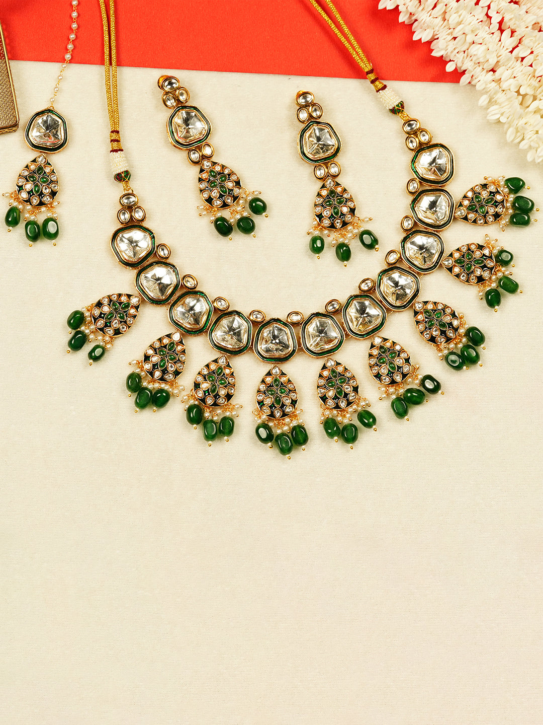 Aanura Gold Traditional Necklace Set With Earrings