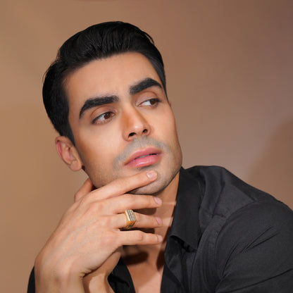 Aanura Gold-Plated Crystal Grid Ring For Men's