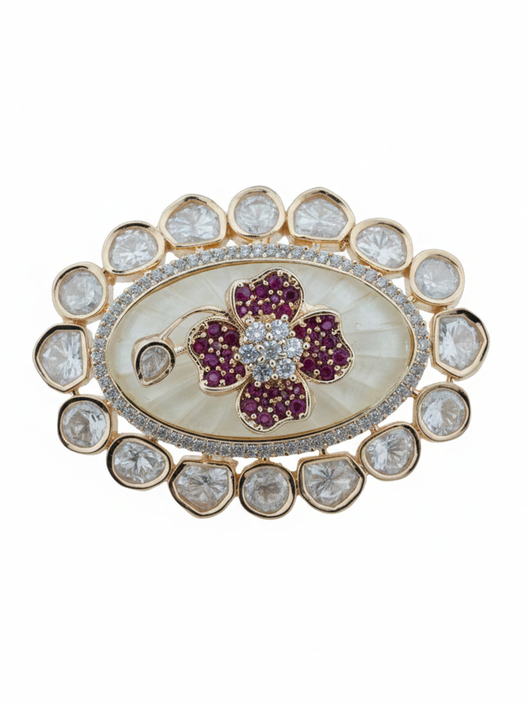 Aanura Gold-Plated Floral Oval Ring with Stones