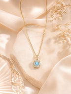 18K Gold Plated Blue Bloom Crystal Pendant Necklace
