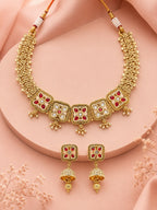 Aanura Antique Square Panel Choker Set with Earrings