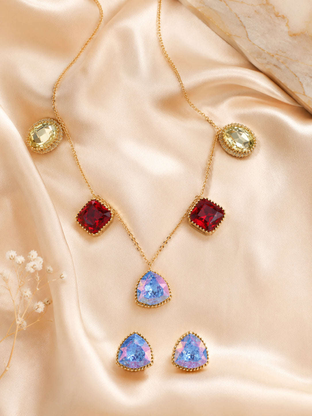 Aanura Multicolor Gemstone Necklace Set in Stainless Steel