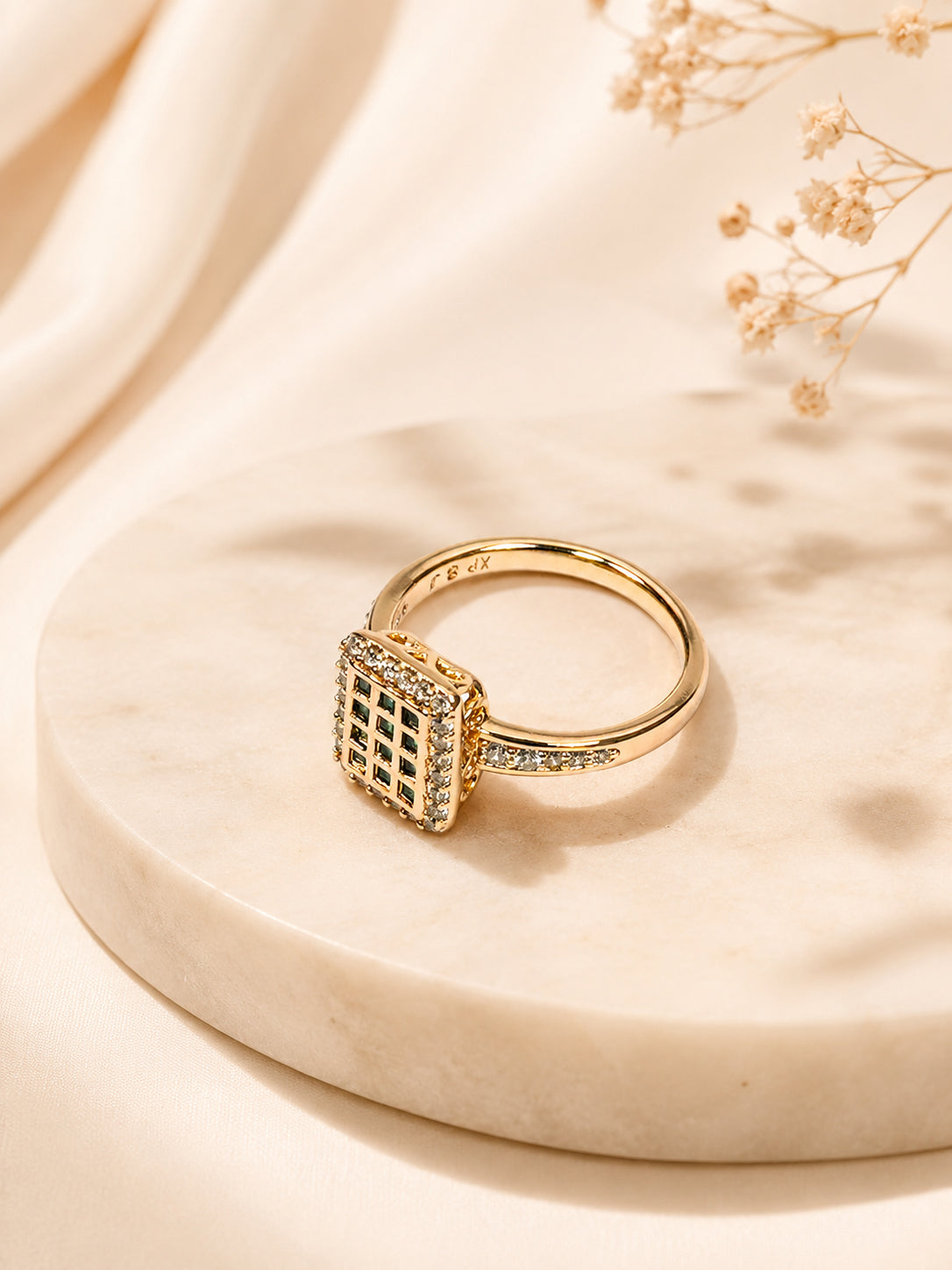 18K Gold Plated Square Stone Anti-Tarnish Waterproof Ring
