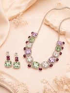 Aanura Multicolor Square Crystal Necklace Set Stainless