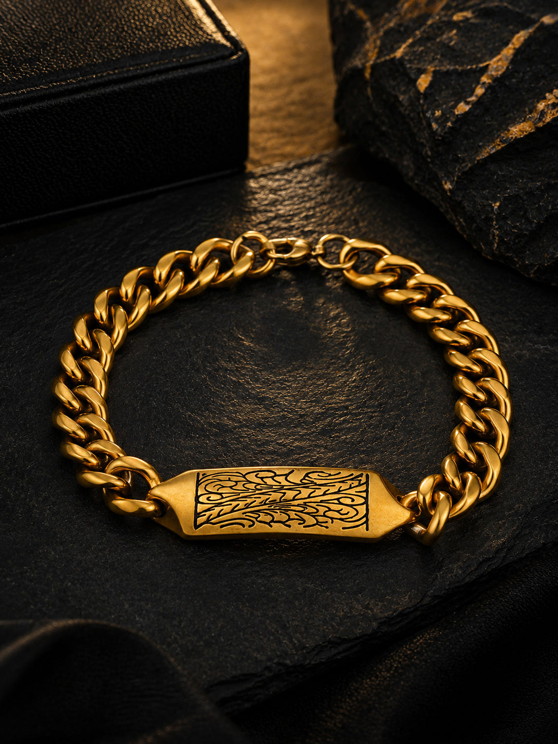 Aanura Gold Stainless Steel Chain Bracelet For Men
