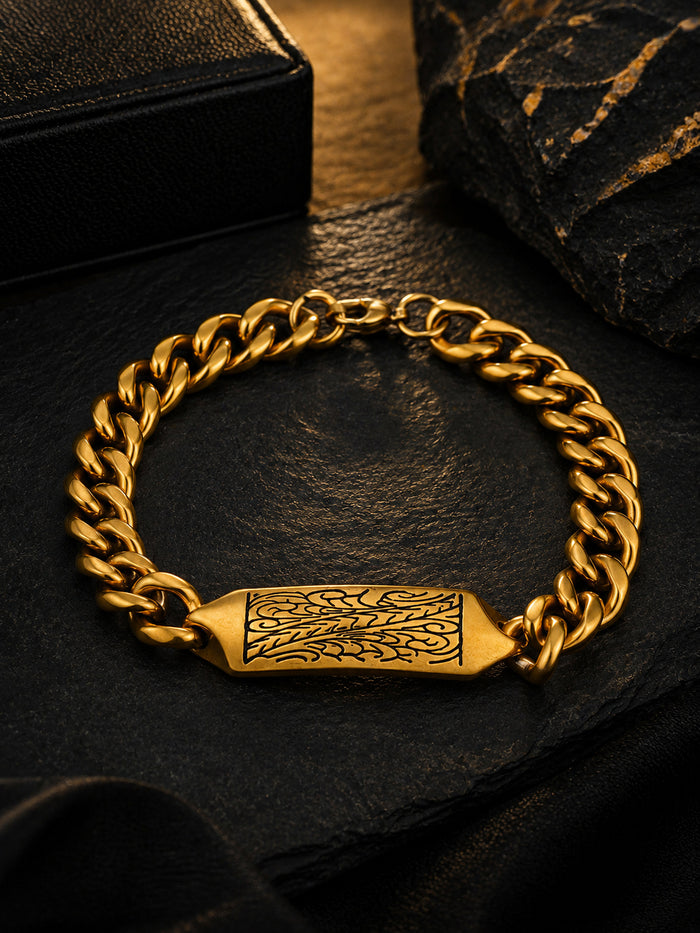18K Gold-Plated Monarch Cuban Waterproof Hypoallergenic Steel Bracelet for Men