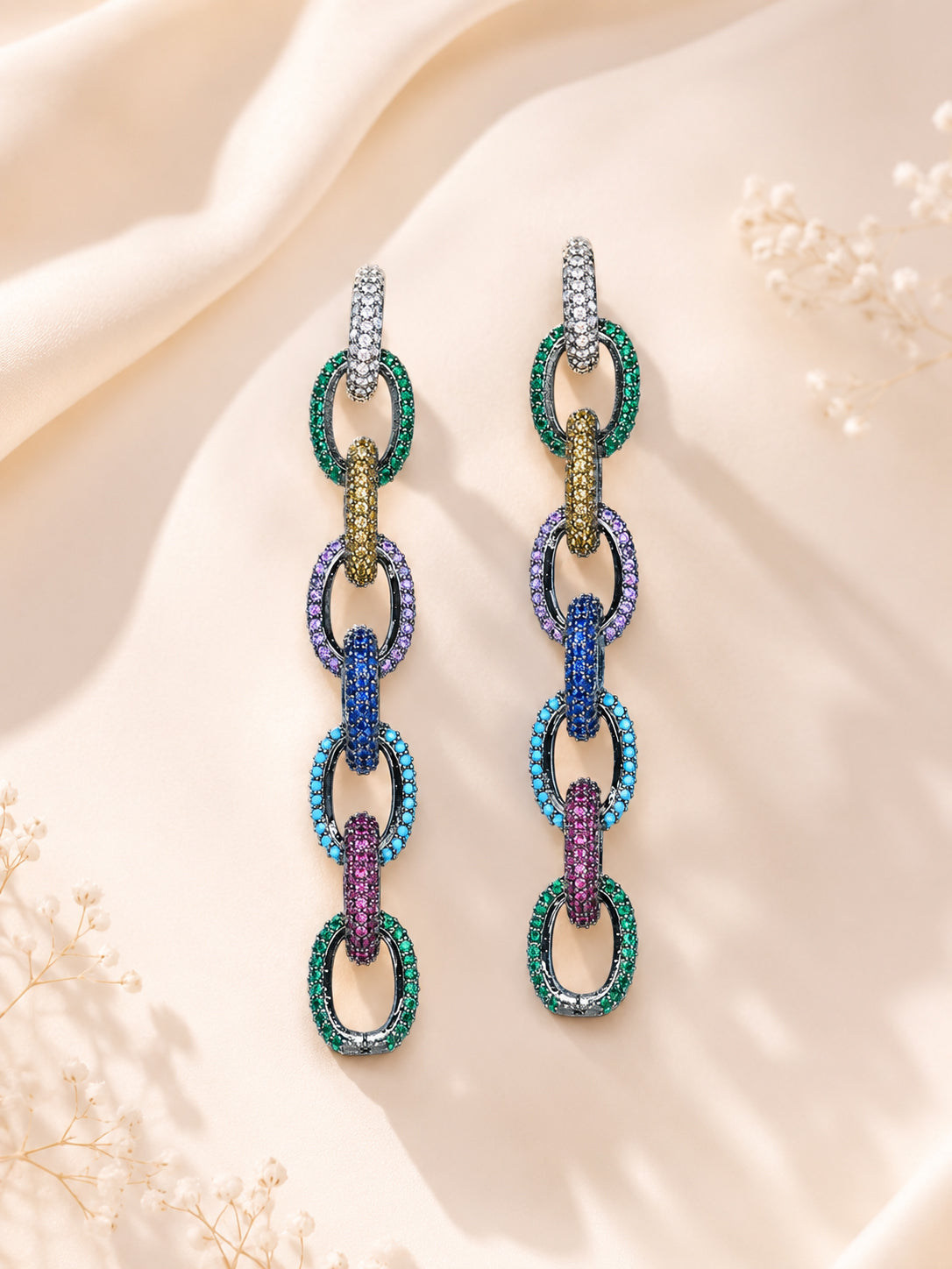 Aanura Royal Blue Oval Stud Earrings with CZ Halo