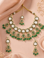 Aanura Gold Traditional Necklace Set With Earrings