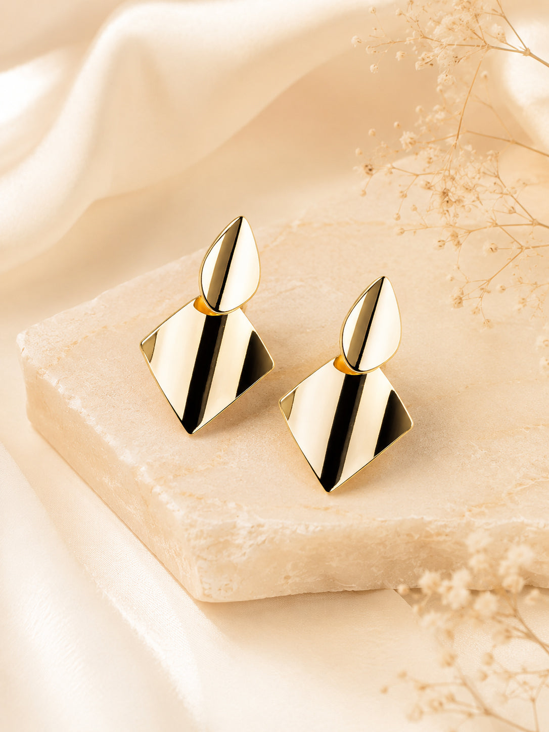 Aanura Modern Geometric Gold Statement Earrings