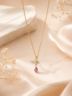 Crystal Butterfly Pink Drop Necklace with 18K Gold Plating