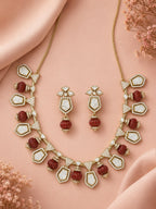 Aanura Gold-Plated Navratna Necklace & Earrings