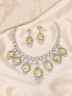 Aanura Royal Purple Crystal Drop Necklace Set Stainless