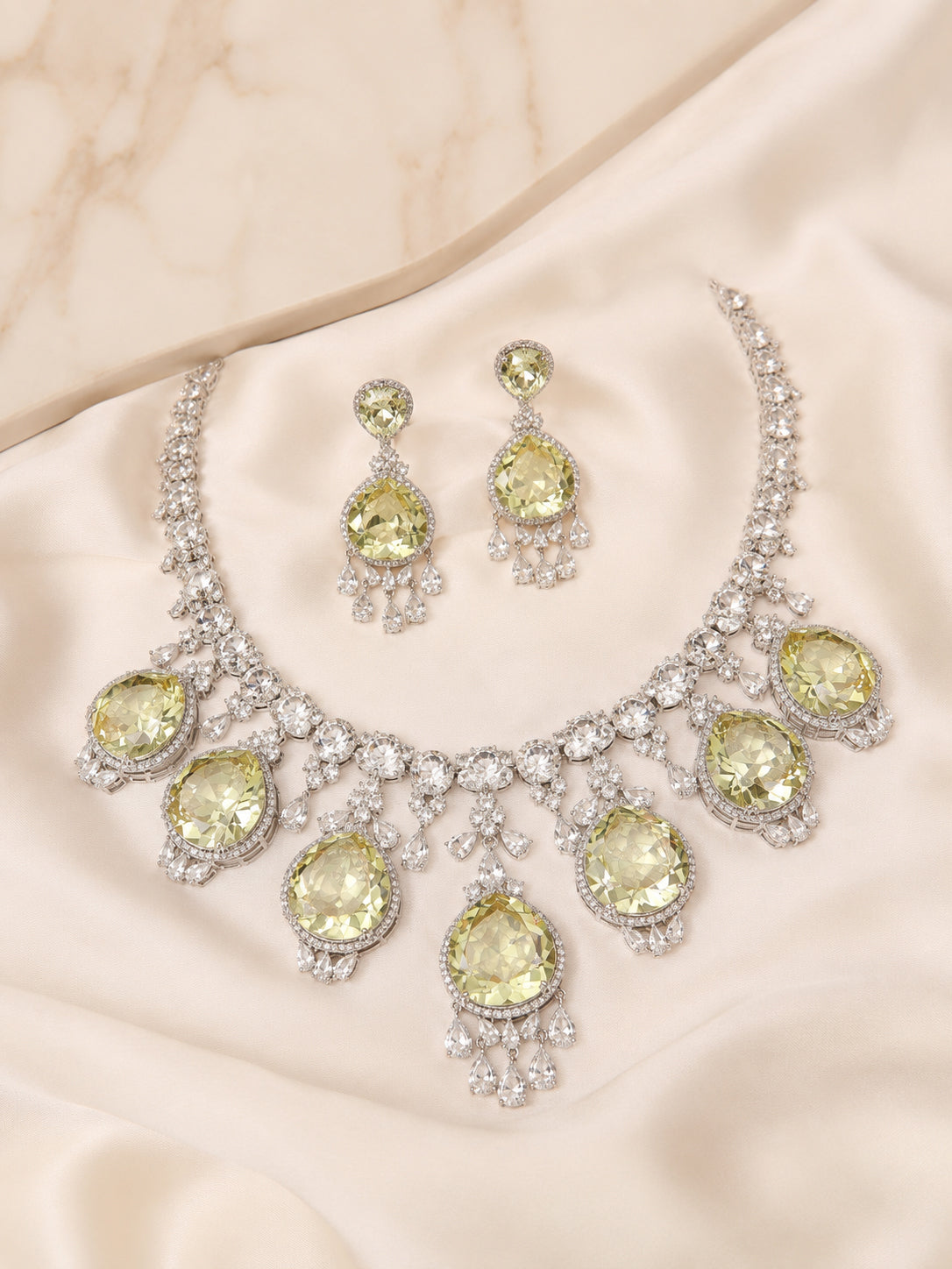 Aanura Royal Purple Crystal Drop Necklace Set Stainless