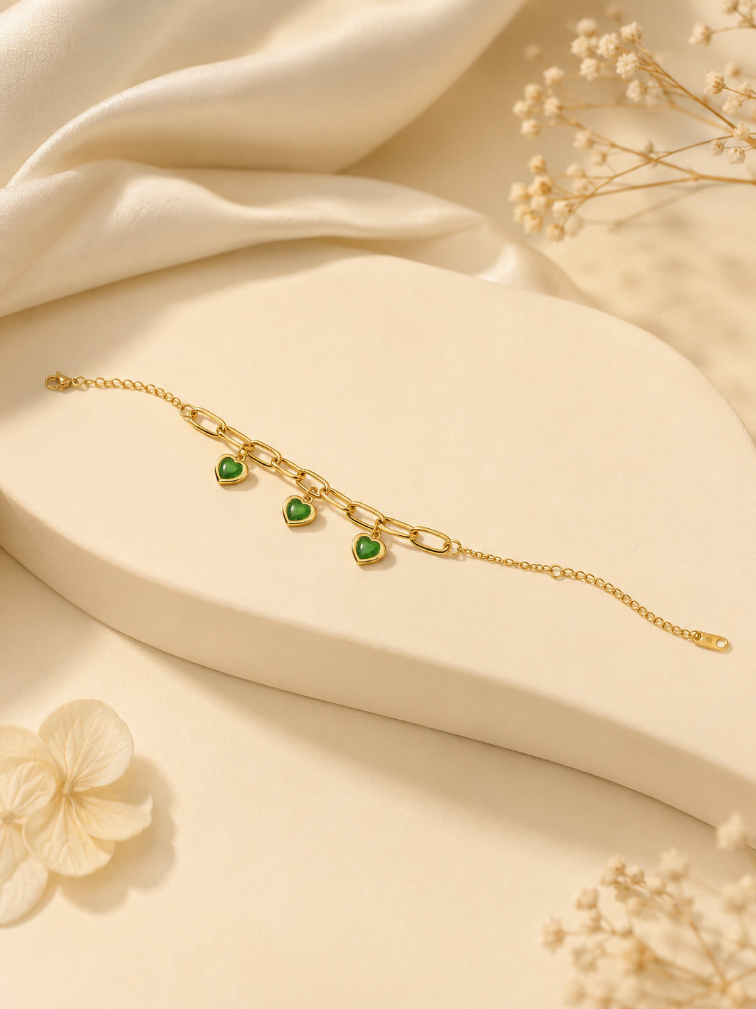 Aanura Triple Heart Charm Gold Plated Bracelet