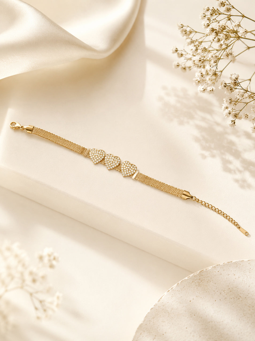 Aanura Triple Heart Mesh Adjustable Bracelet