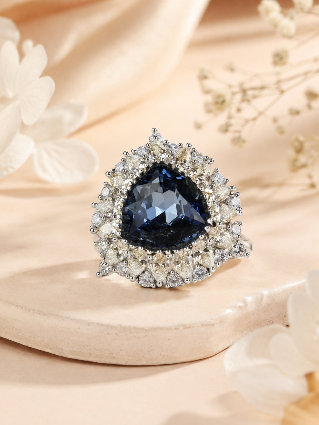 Rhodium Plated Crystal Halo Anti-Tarnish Waterproof Ring