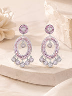 Aanura Pink Baguette Oval CZ Cluster Drop Earrings