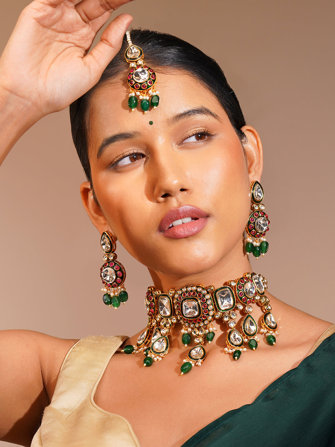 Aanura Gold Plated Traditional Necklace & Earring Set