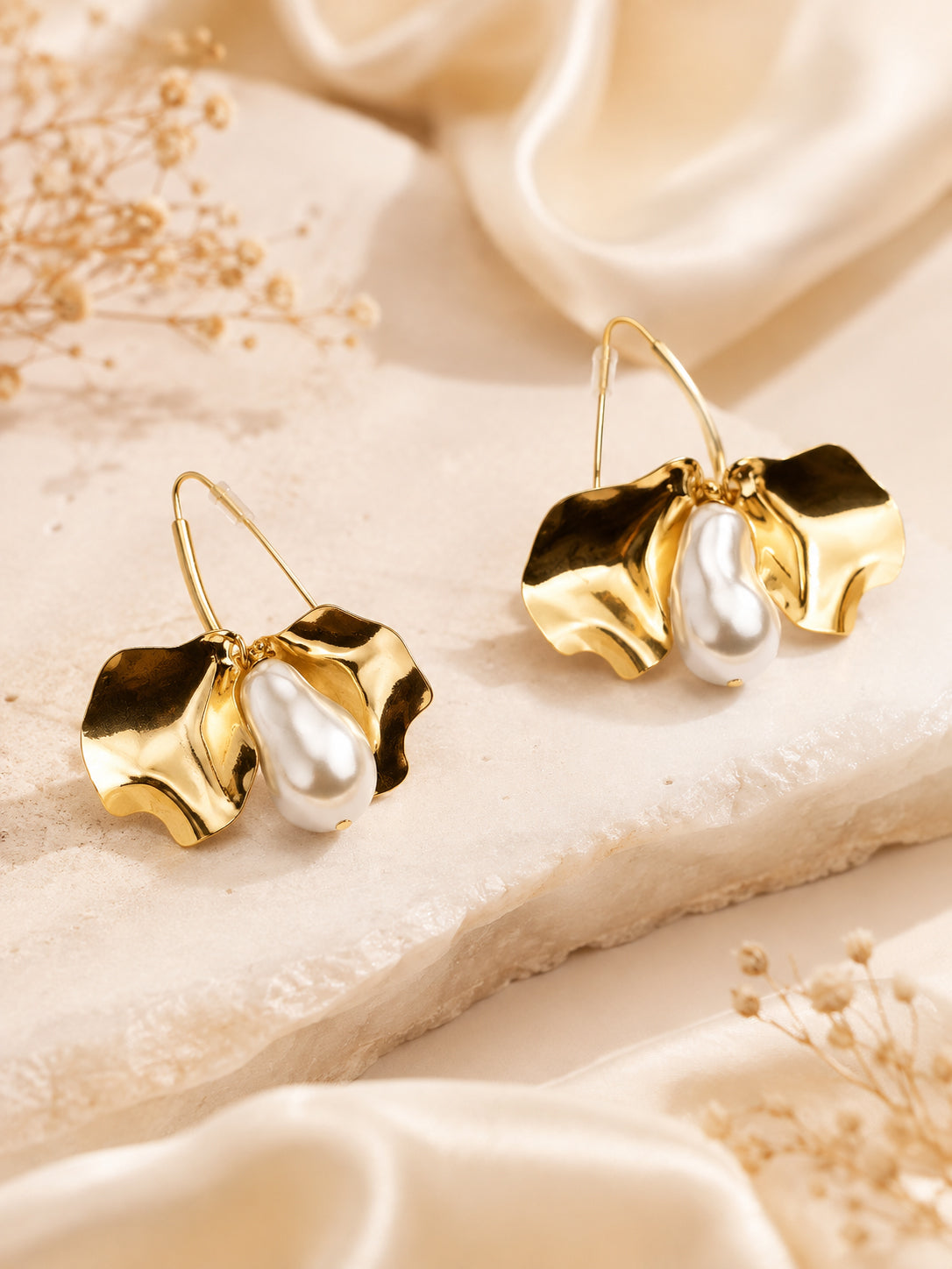 Aanura Baroque Pearl Gold Leaf Earrings
