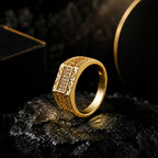 18K Gold Plated Gold Stone Grid Anti-Tarnish Demi-Fine Ring for Men