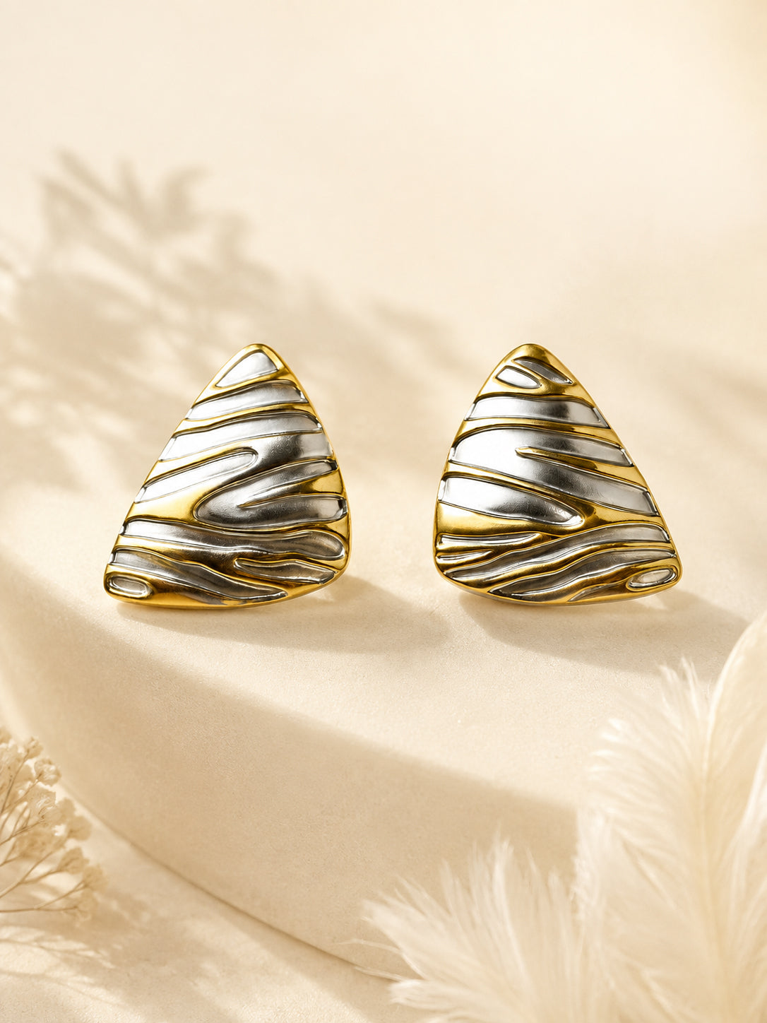Aanura Molten Wave Dual-Tone Shield Earrings