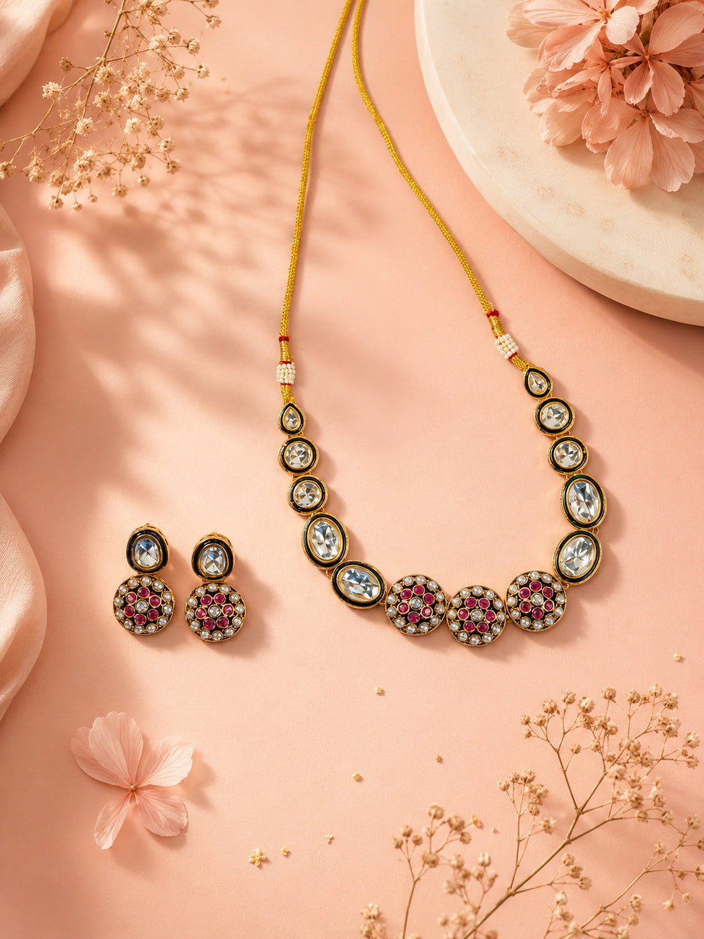 Aanura Gold Traditional Necklace & Earring Set