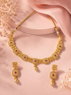 Aanura Gold Plated Ruby Grid Necklace Set