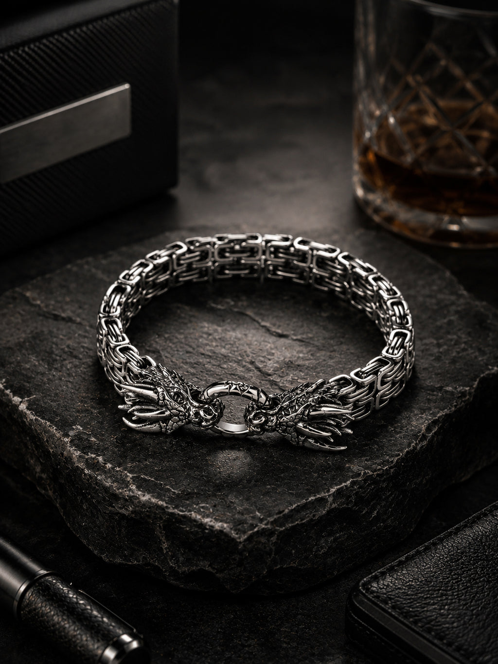 Aanura Silver Dragon Stainless Steel Bracelet For Men