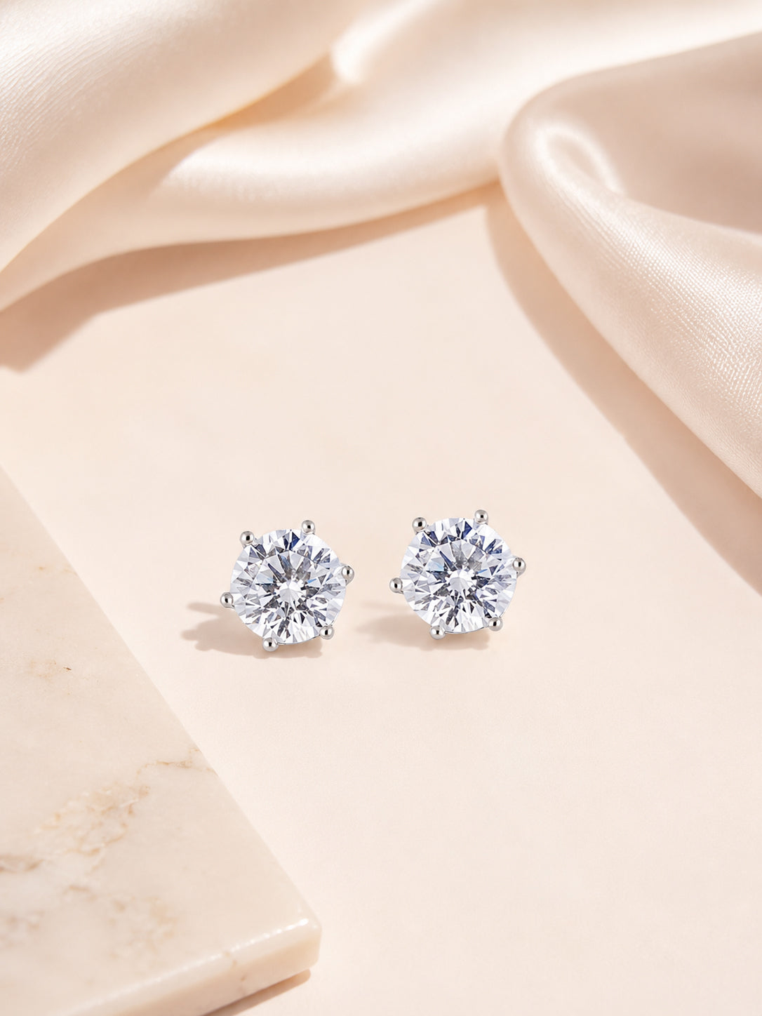 Rhodium Plated Solitaire Crystal Stud Earrings