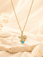 Starfish Charm Necklace with Blue Enamel in 18K Gold Plating