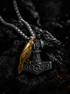 18K Gold & Silver Rhodium-Plated Raven Hammer Waterproof Stainless Steel Chain