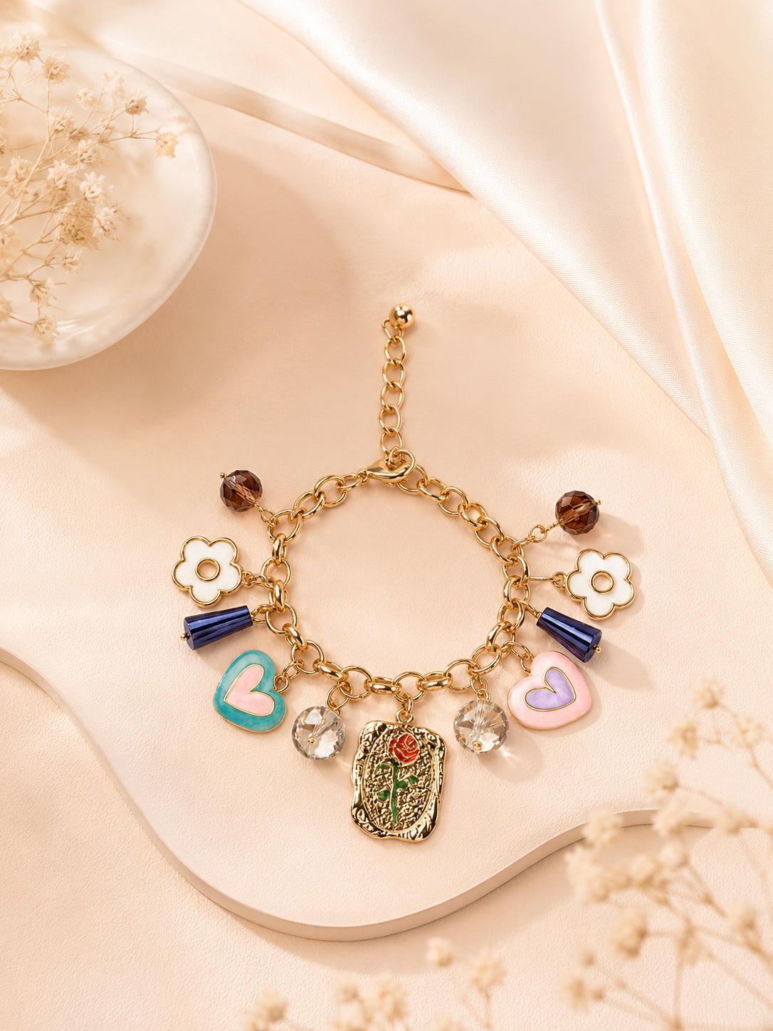 Aanura Heart & Floral Multicharm Bracelet