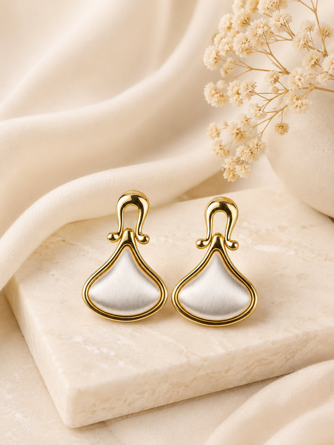Aanura White Petal Drop Earrings