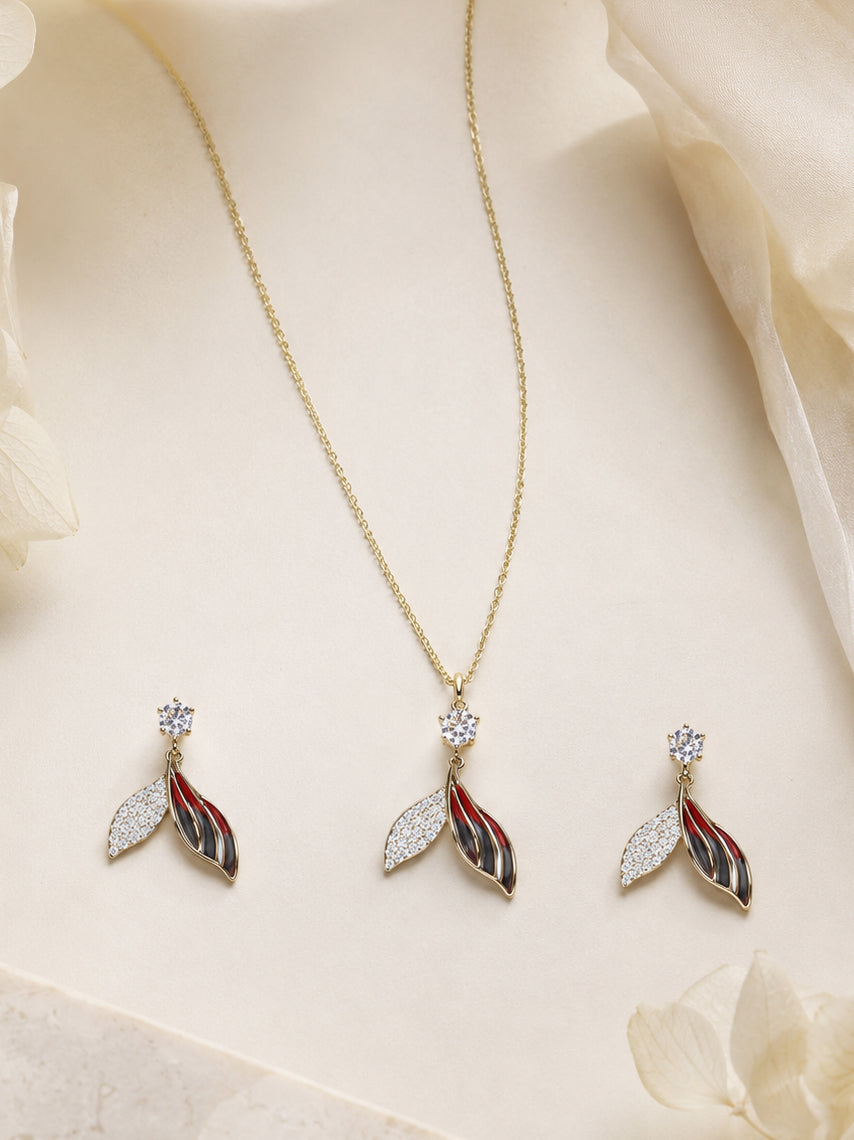 Aanura Dual-Tone Leaf Necklace & Earrings Set