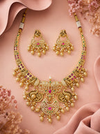 Aanura Gold Plated Temple Necklace & Earring Set