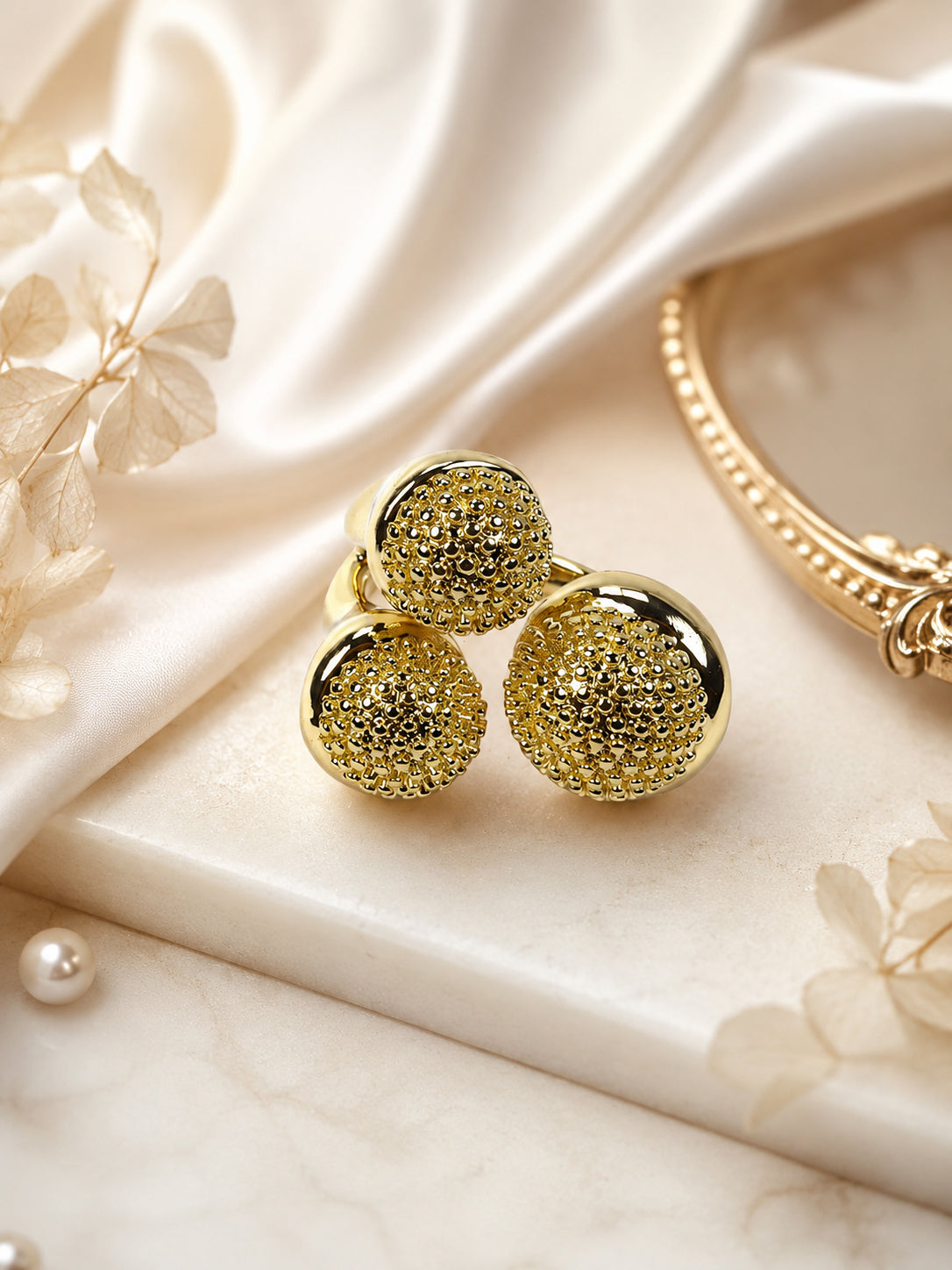 18K Gold-Plated Triple Disc Textured Ring – Anti-Tarnish & Waterproof