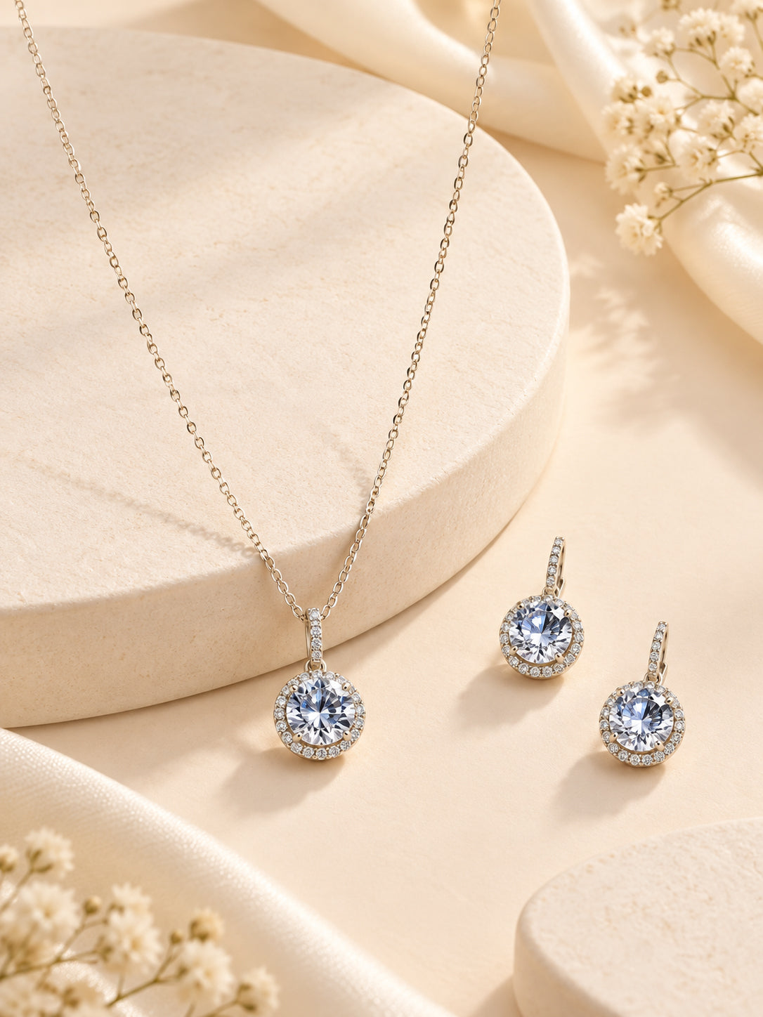 Aanura Solitaire Diamond Necklace & Earrings Set