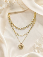 Aanura Layered Gold Chain Necklace with Waffle Heart Pendant