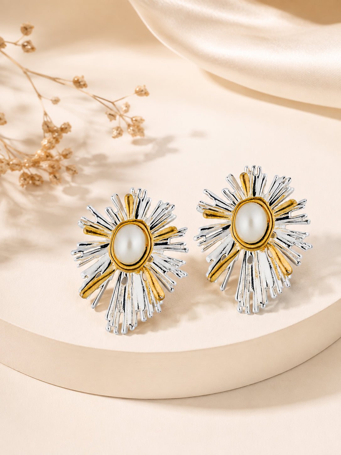 Aanura Radiant Sunburst Pearl Earrings