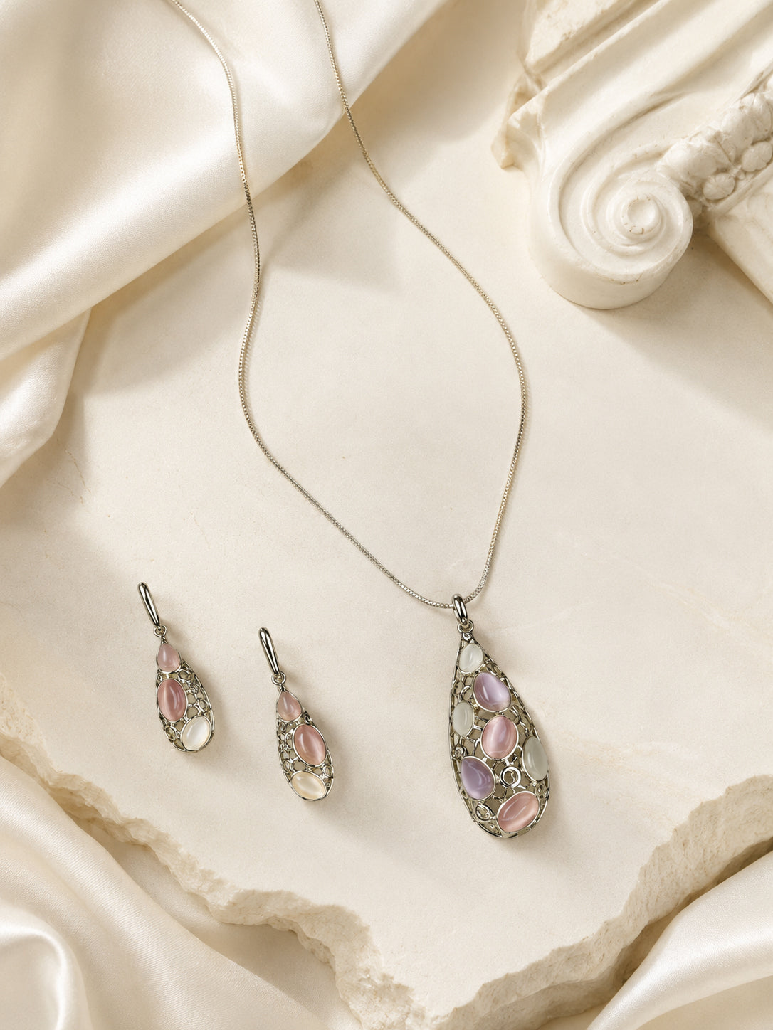 Aanura Pink Lavender Teardrop Necklace & Earrings